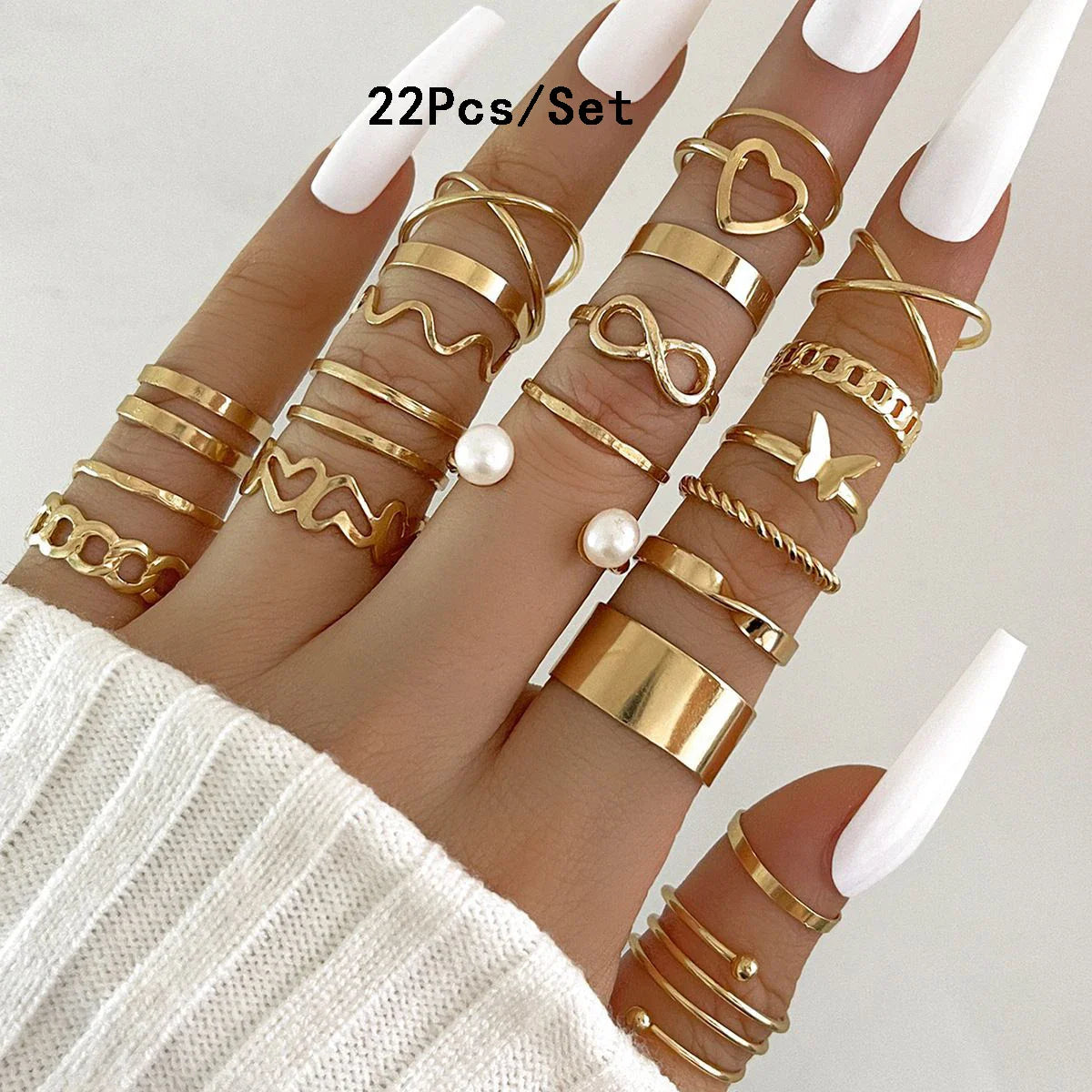 23Pcs Fashion Knuckle Rings Set For Women Crystal Star Moon Eye Wave Gold Silver Color Rings Female Trendy Party Jewelry Gift Vera Lux