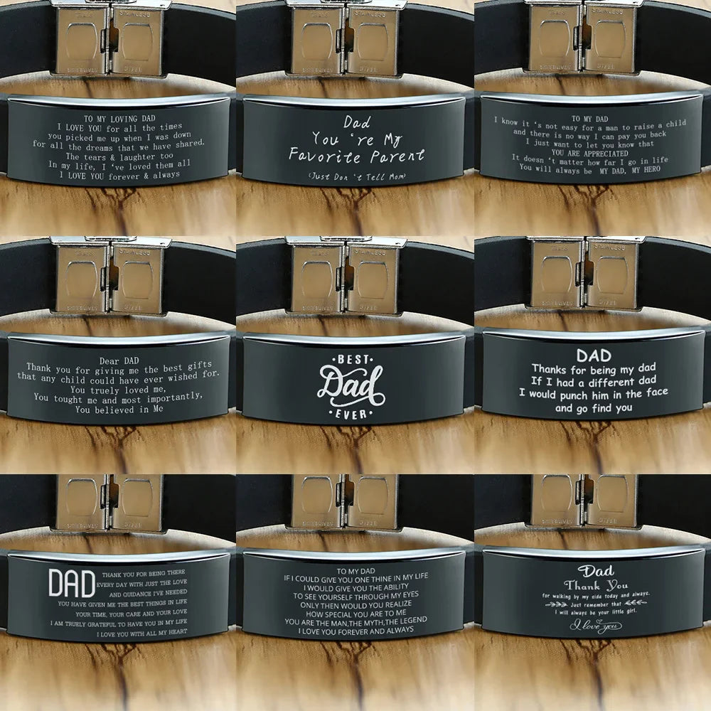 Vnox 16mm Father's Day Gift Bracelet,Black Rubber Silicone Bangle with Custom TO MY DAD Stainless Steel Bar,Men Casual Wristband Vera Lux