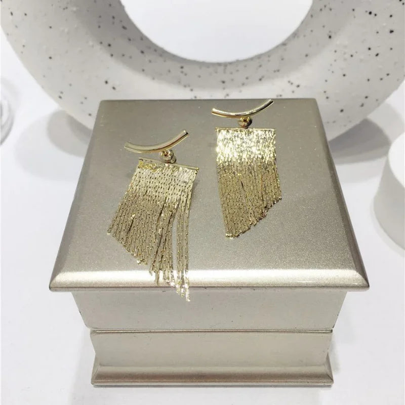 Fashion Statement Earring Long Statement Gold Color Bling Tassel Earrings For Women Female Wedding Daily Pendant Jewelry Gifts Vera Lux