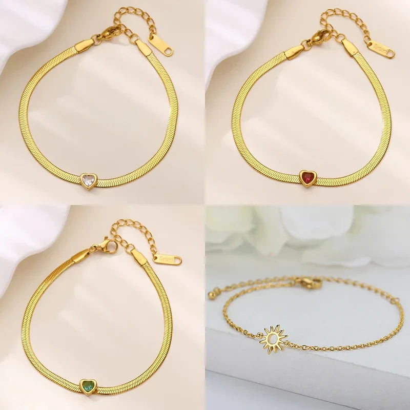 Zircon Birthstone Heart Bracelets For Women Gold Color Stainless Steel Heart Bracelet Wedding Birthday Luxury Jewelry Gift Vera Lux