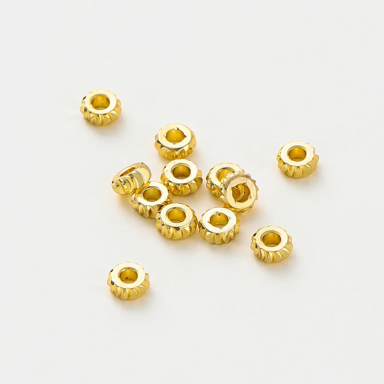 50pcs/lot 14K 18K Gold Color Fancy Wheel Metal Round Beads Necklace Bracelet Loose Spacer Beads For Jewelry Making Findings Vera Lux
