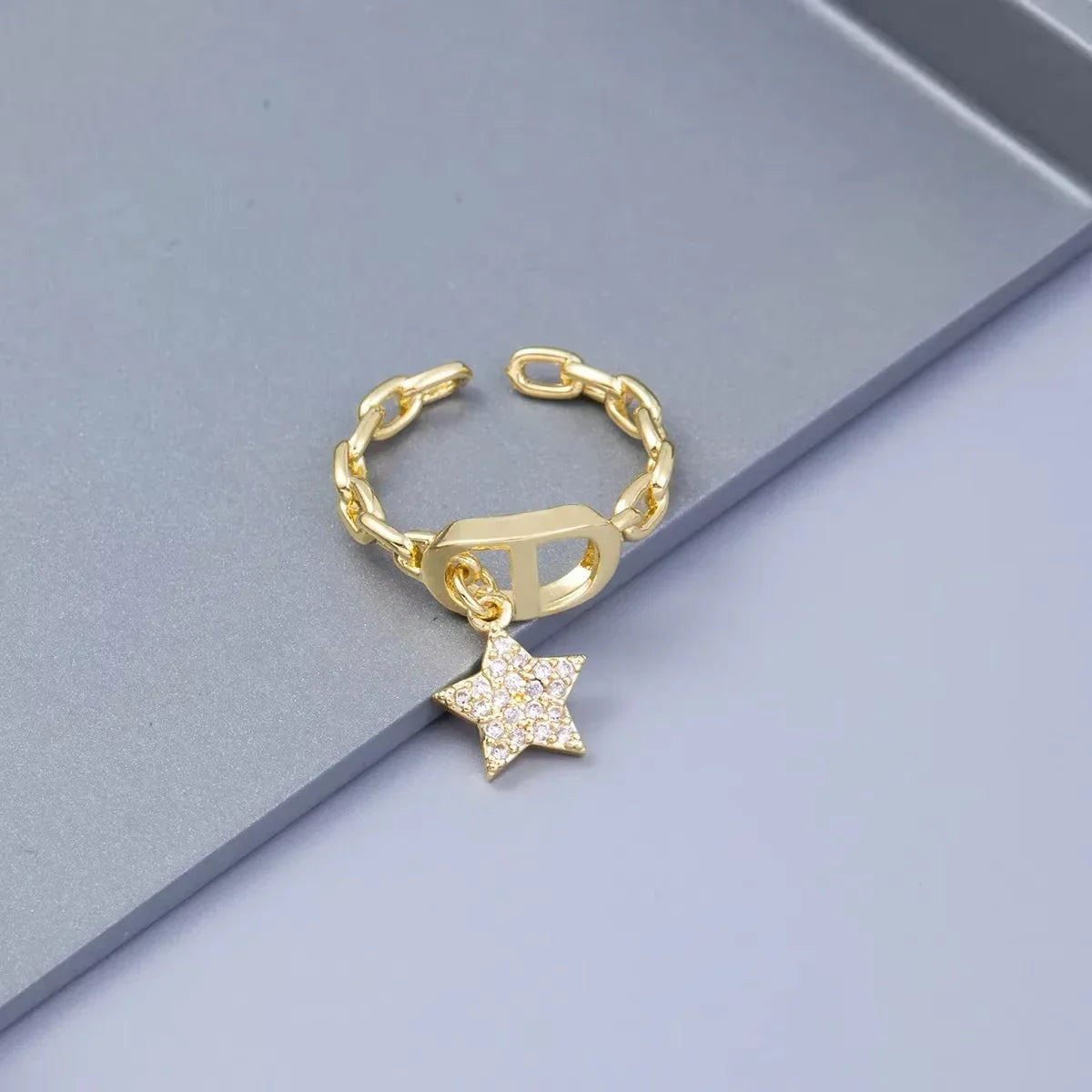 Star Diamond Letter Cd Ring Niche Design Pendant Trendyy Daily Versatile Women's Ring New Open Adjustable Ring Vera Lux