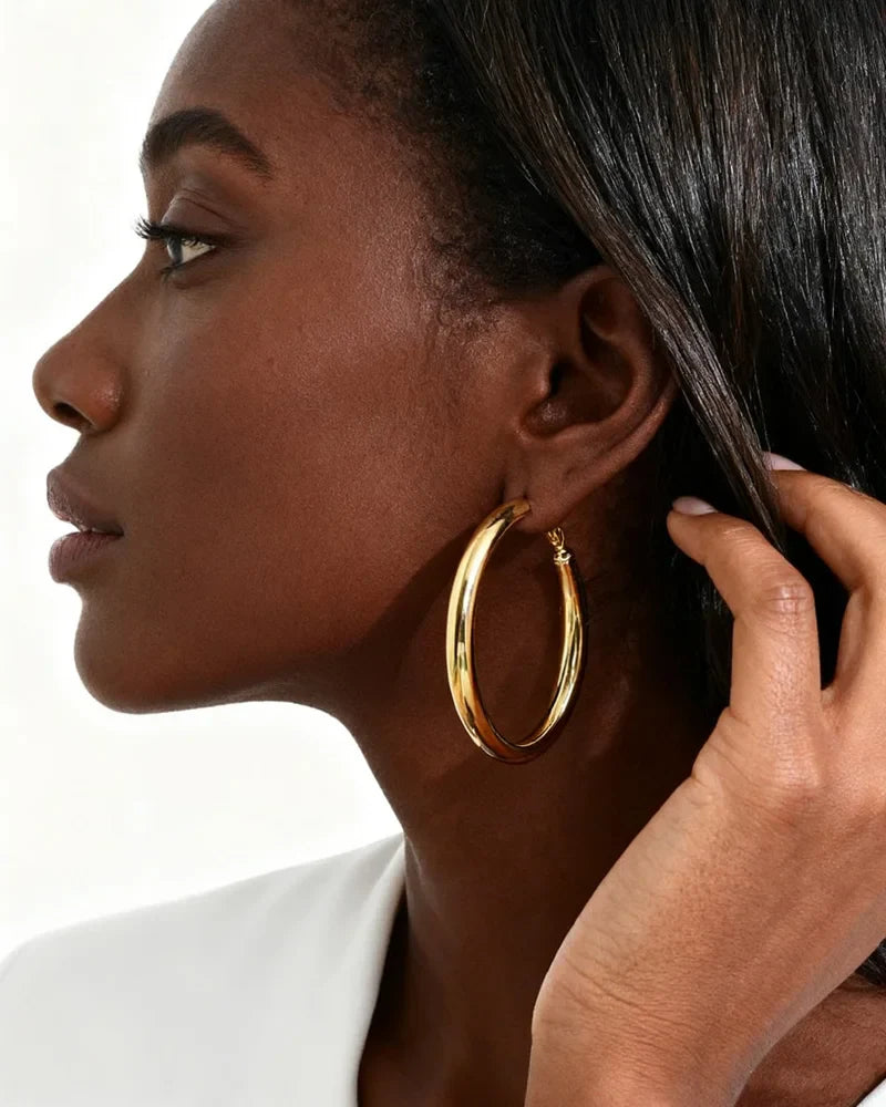 30/40/50mm Circle Hoop Earrings for Women, Classic Stainless Steel 18k Gold Plated Minimalist Jewelry Hypoallergenic Vera Lux