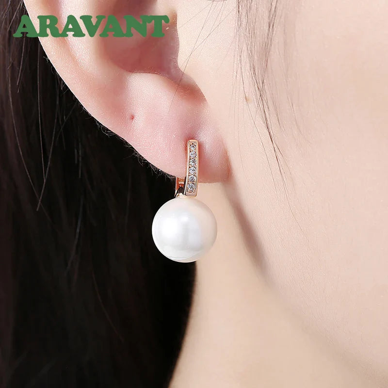 Aravant 925 Silver 18K Gold 12mm Pearl Drop Earrings For Women Wedding Fashion Jewelry Vera Lux