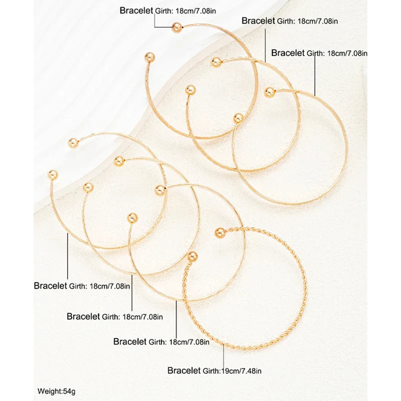 7 Pcs/Set Punk Gold Color Bracelets for Women Streetwear Goth Heart Prints Metal Design Open Bangle Fashion Jewelry Gifts 2024 Vera Lux