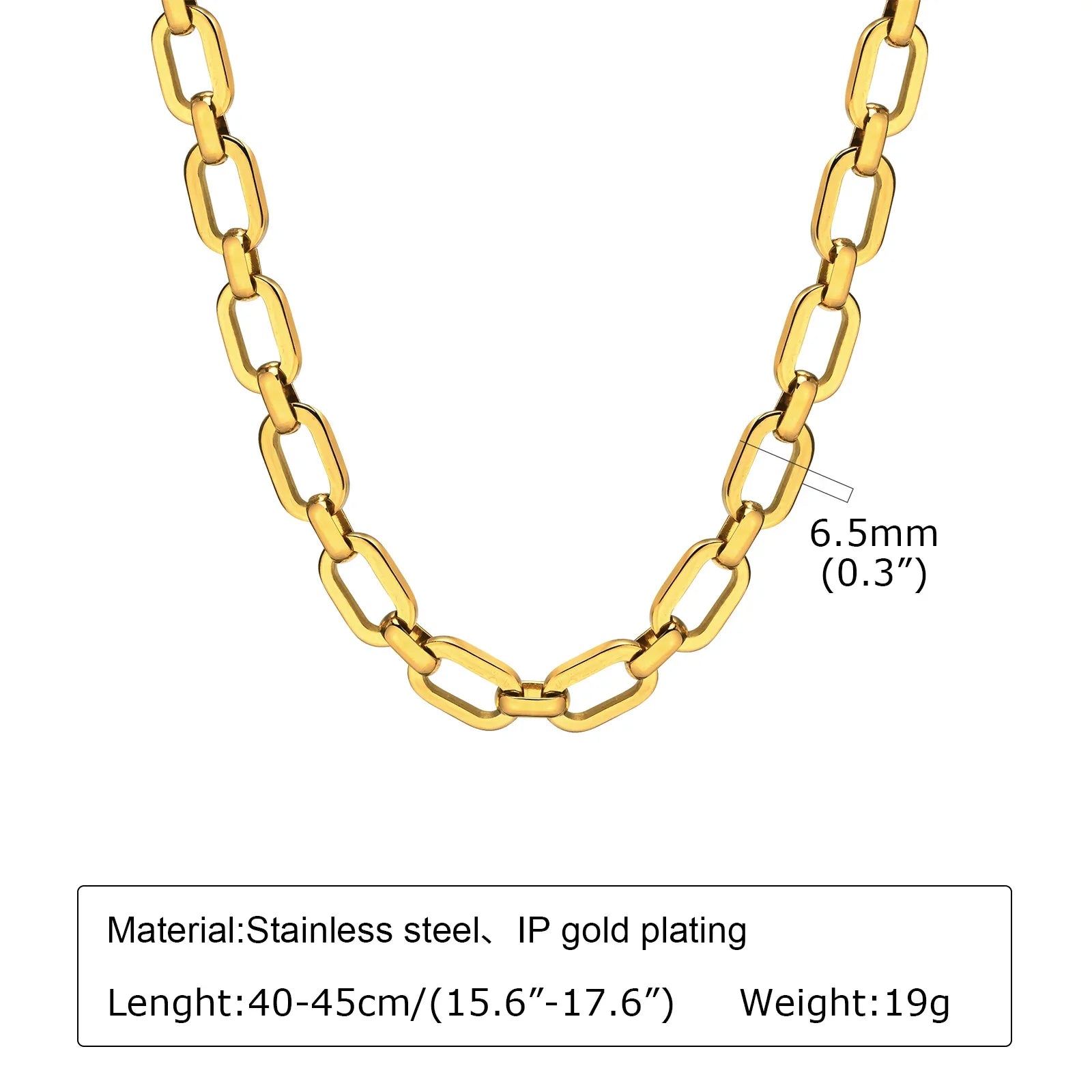 Chunky Gold Plated Link Necklace For Women, Stainless Steel Oval Thick Chain Choker Minimalist Jewelry Vera Lux