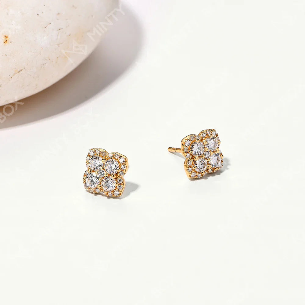 MINTYBOX S925 Silver D/VVS1 Moissanite Stud Earrings for Women Clover Lab Diamond Earring 1.054ctw Luxury Wedding Fine Jewelry Vera Lux