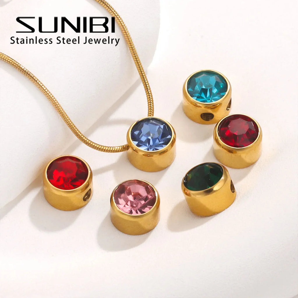 SUNIBI Stainless Steel Charm Crystal Necklace Pendant Birthstone Charms For Jewelry Making Women Earrings DIY Accessories Vera Lux