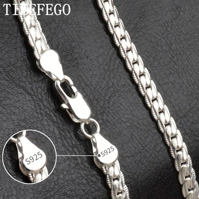 URBABY 925 Sterling Silver 2 Piece 6MM Full Sideways Chain Necklace Bracelet For Women Men Fashion Jewelry Sets Wedding Gift Vera Lux