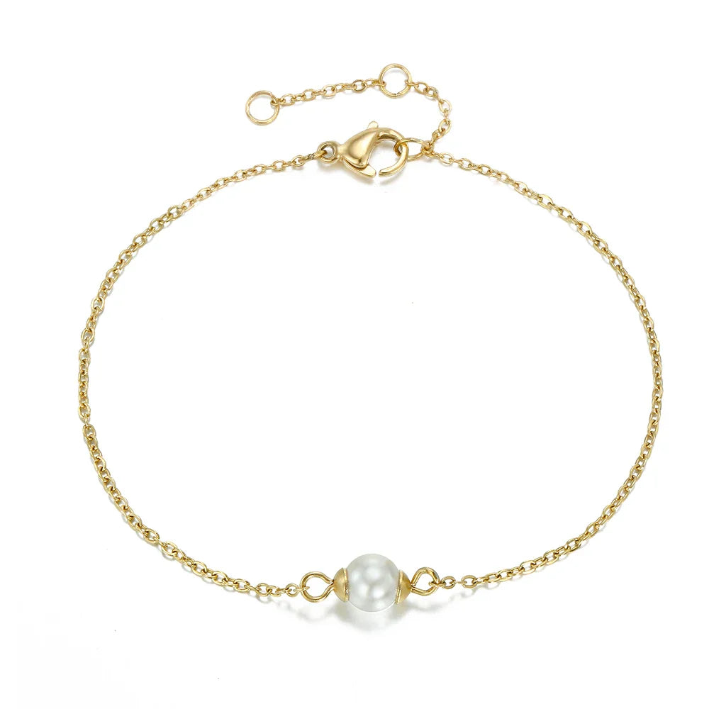 Minimalist Stainless Steel Bracelets for Women Sea Imitation pearls Bracelet Women Charm Bracelet Jewelry Vera Lux