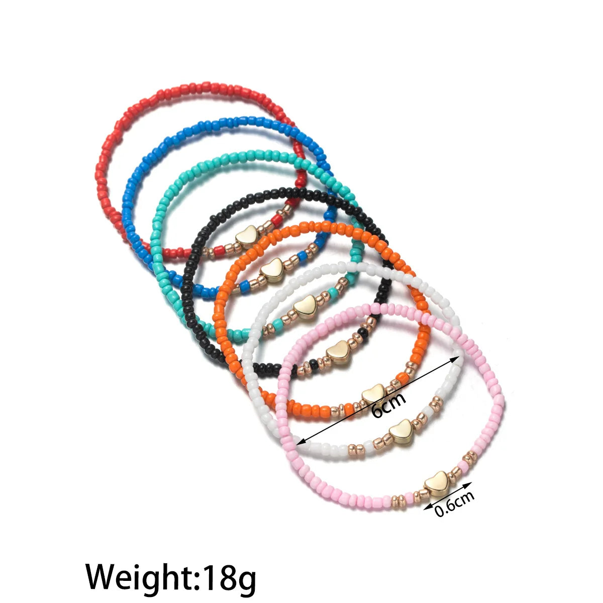 7Pcs Colorful Rice Beads Bracelet Set For Women Fashion Heart Charm Elastic Beaded Chain Bangle Female Trendy Jewelry Gift Vera Lux