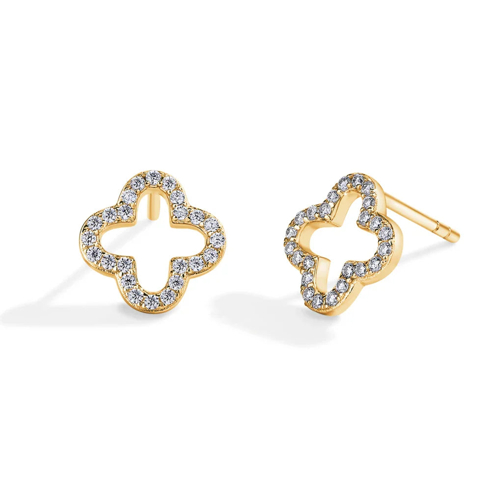 MINTYBOX S925 Sterling Silver Moissanite Diamond Stud Earrings for Women Clover 18k White Gold Plated Flower Wedding Fine Jewelr Vera Lux