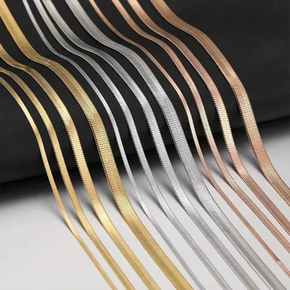 SUNIBI Stainless Steel Snake Chain Necklace for Woman Gifts Choker Herringbone Gold Color Necklaces Women Jewelry Wholesale Vera Lux