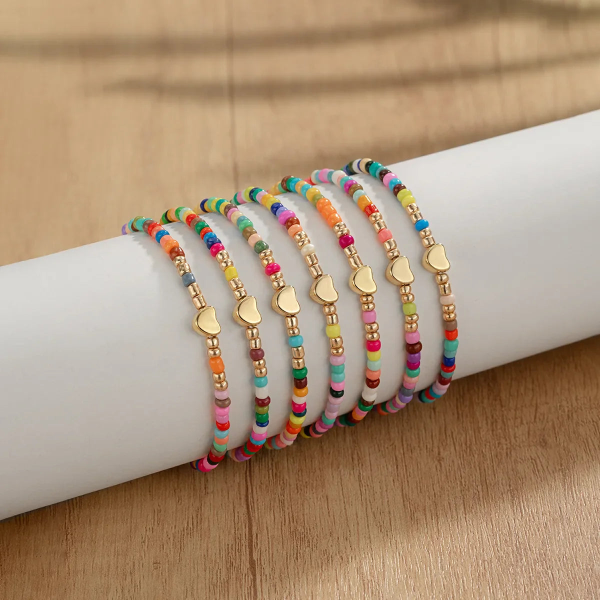 7Pcs Colorful Rice Beads Bracelet Set For Women Fashion Heart Charm Elastic Beaded Chain Bangle Female Trendy Jewelry Gift Vera Lux