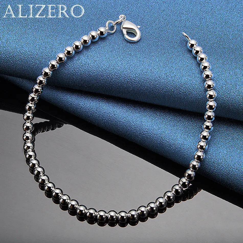 ALIZERO 925 Sterling Silver Bracelet 4mm Beads Bracelets For Women Jewelry For Fashion Party and Daily Wear 16-23CM Vera Lux