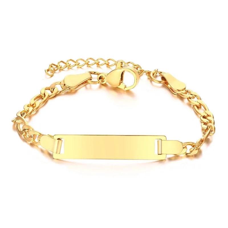 Customized Name & Text Gold Plated Stainless Steel Link Bracelet Fashion Personalized Custom Jewelry Men Women Vera Lux