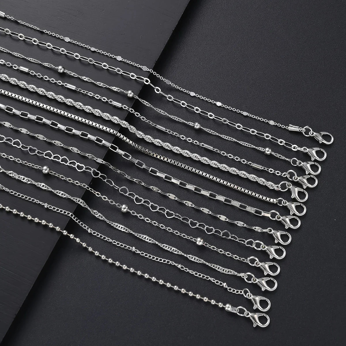 13Pcs/Set Stainless Steel Bracelet for Women, Silver Gold Color Multi Style Combination Chain, Waterproof Exquisite Jewelry Gift Vera Lux
