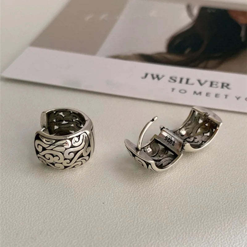 925 Sterling Silver Lucky Character Hollowed Out Cloud Earring for Women Ethnic Retro Jewelry Gift Vera Lux