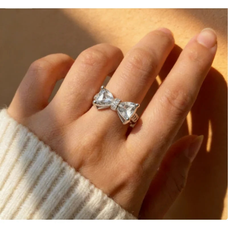 925 Sterling Silver Personality Multi-colored CZ Bow Rings for Women Bride Wedding Party Finger ring Nice Gift Fashion Jewelry Vera Lux