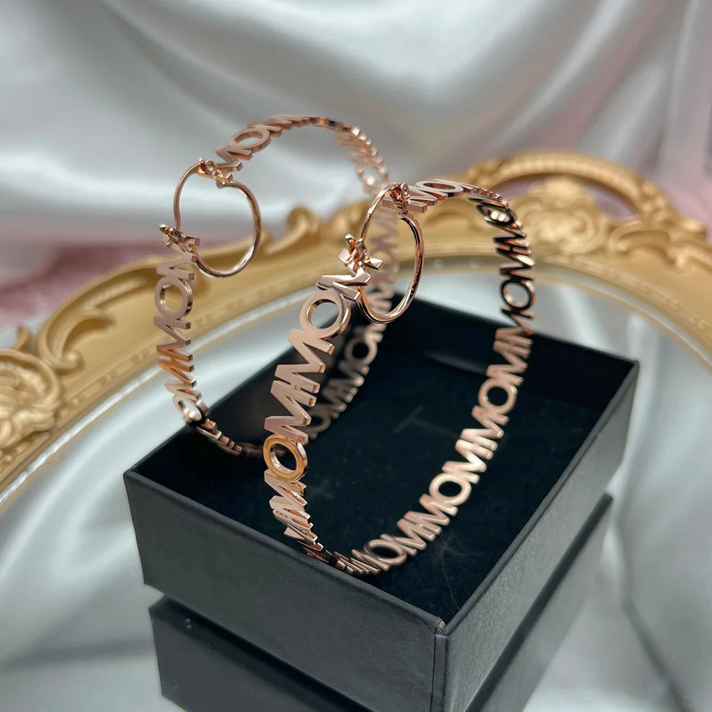 DHQH New Wholesale 40-70mm Customized Name Earrings Stainless Steel Earrings Customized Letter Earrings Women's Bridal Maid Gift Vera Lux