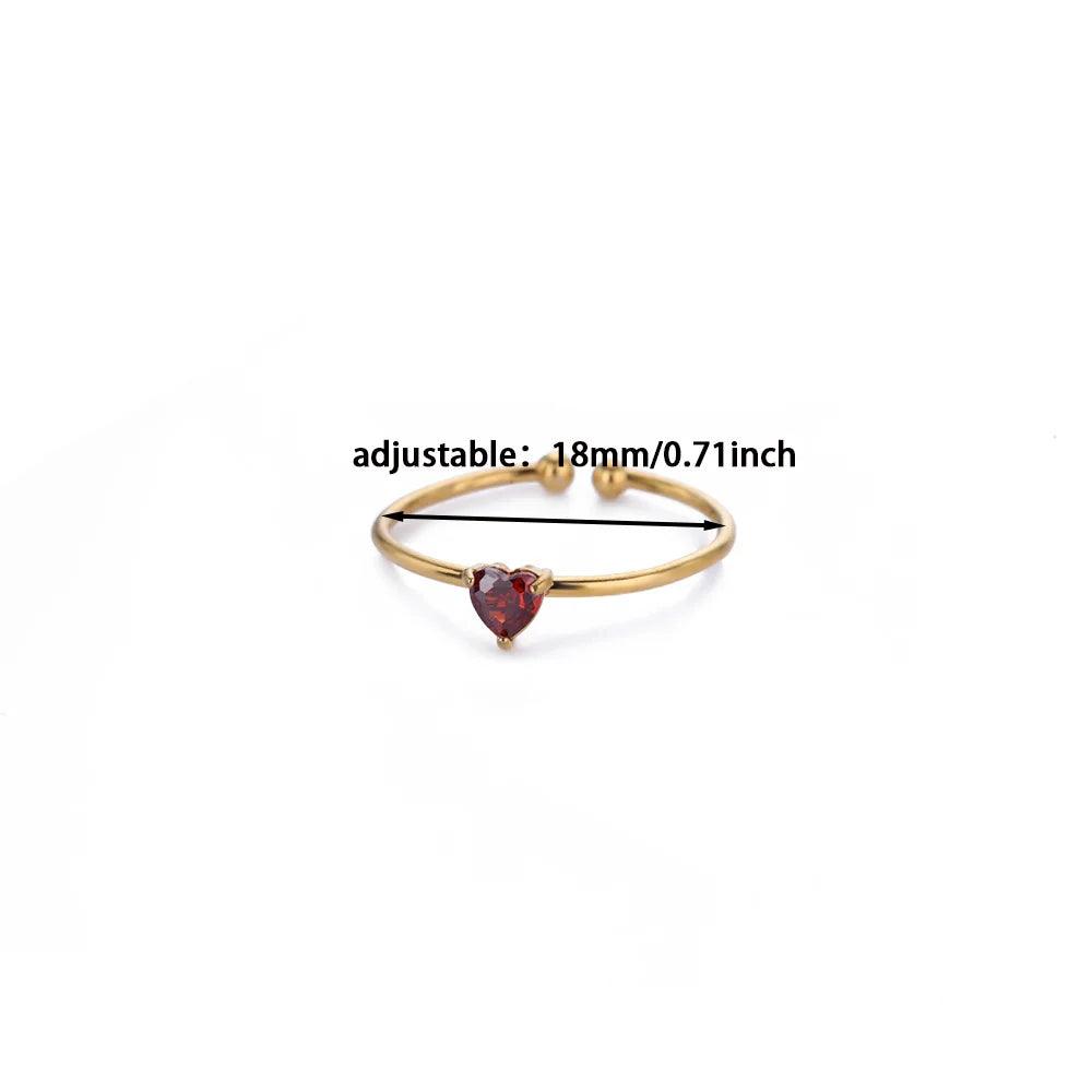 2025 Birth Colorful Cubic Zircon Heart Opening Rings For Women Fashion Dainty Stainless Steel Princess Ring Jewelry Wedding Gift Vera Lux