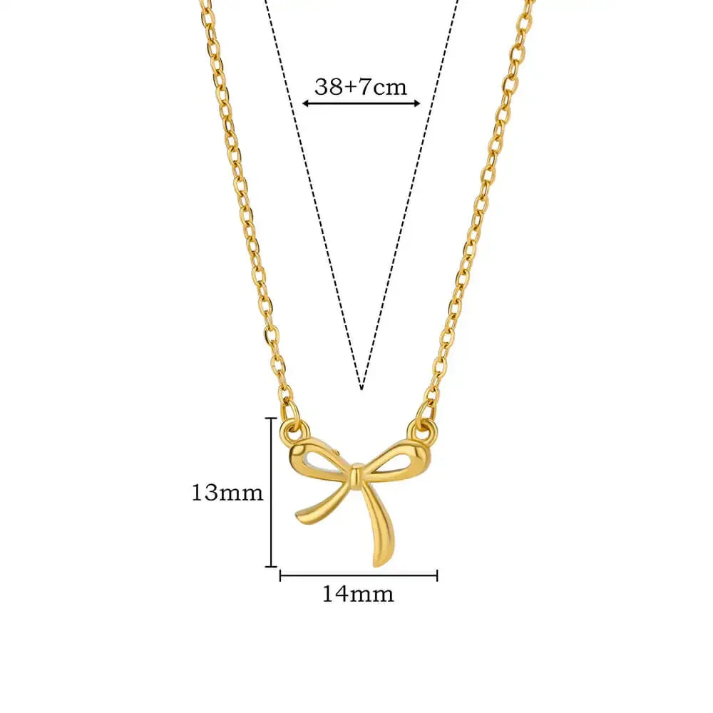 Stainless Steel Bowknot Lucky Necklace For Women Gold Color Korean Necklaces Female Aesthetic Choker Jewelry Daily Accessories Vera Lux
