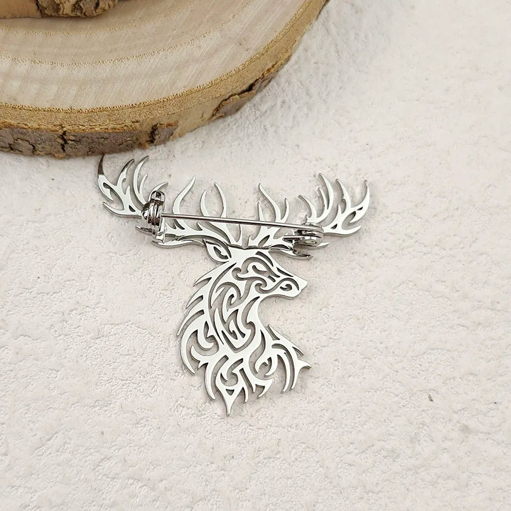 Creative punk style hollow sika deer stainless steel gold-plated 18K brooch, black suit accessories, wedding matching set Vera Lux