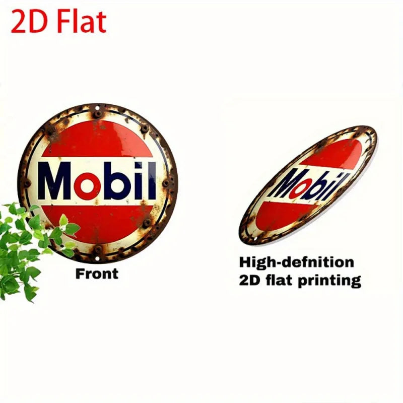 2D Flat 1pc Round - Retro Aluminum Tin Sign - Vintage "Mobil" Gasoline Plaque, 8x8 Inch, Rustic Wall Art for Home Perfecsy
