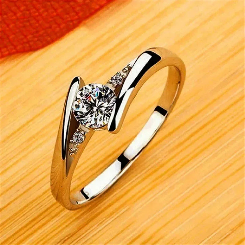 2024 Cute Female Small Round Zircon Stone Ring Vintage Silver Color Wedding Jewelry Promise Crystal Engagement Rings For Women Femstylo
