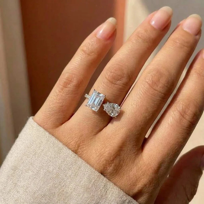 Hot New 925 Sterling Silver Pear Cut Emerald cut Simulated Diamond Wedding Party Vintage Adjustable  Ring Fine Jewelry Gifts Vera Lux