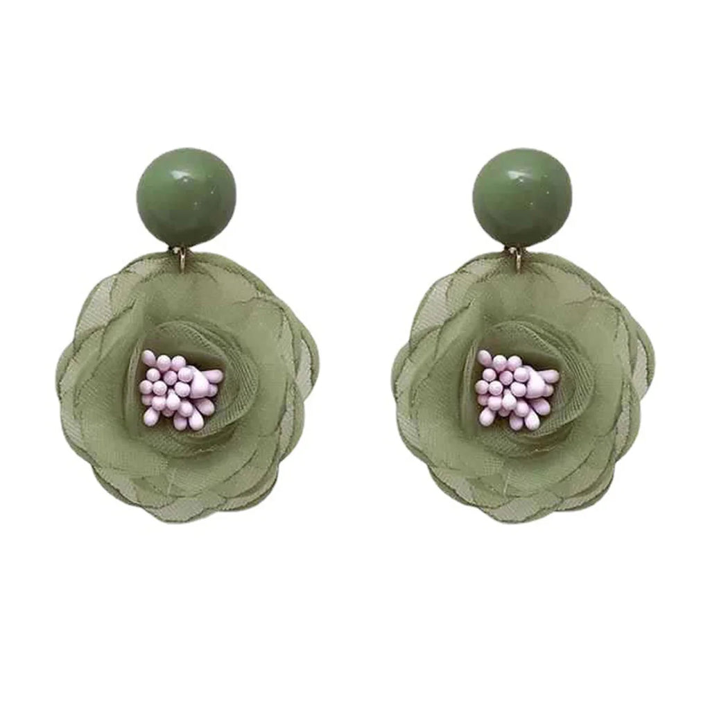 Needle Soft Snowflake Lace Flower Girl Soft Purple Milk Fruit Green Flower Dewdrop Earrings Ear Clips Fresh Sweet Style Ear Stud Vera Lux