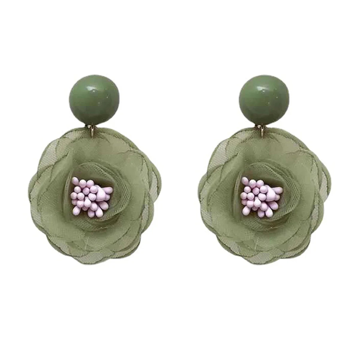 Needle Soft Snowflake Lace Flower Girl Soft Purple Milk Fruit Green Flower Dewdrop Earrings Ear Clips Fresh Sweet Style Ear Stud Vera Lux