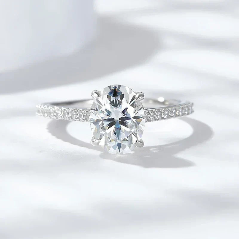 NeeTim 3ct Oval Cut Moissanite Lab Diamond Rings for Women 925 Sterling Silver Proposal Ring Wedding Engagement Band Jewelry Vera Lux
