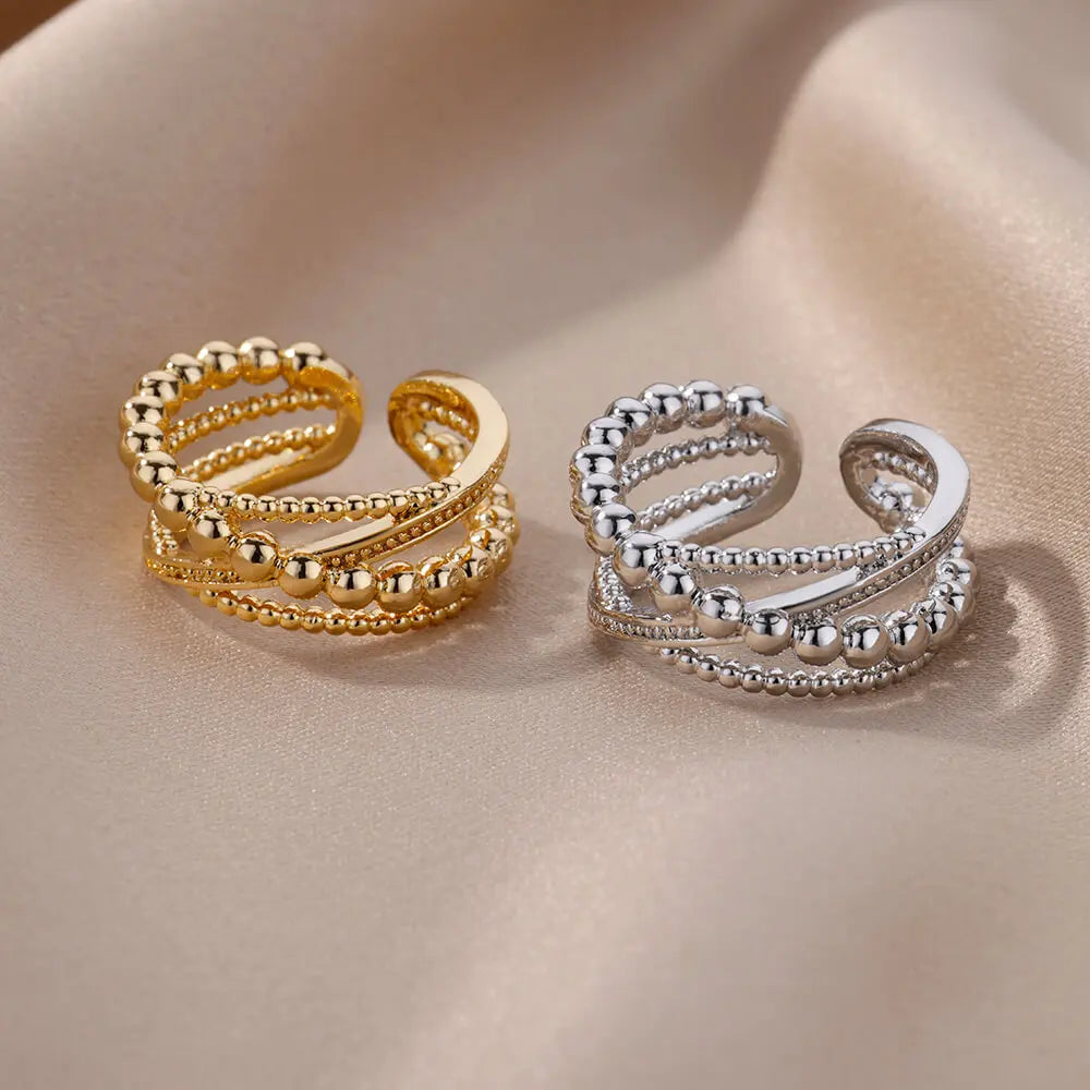 Stainless Steel Bead Twist Cross Rings For Women Gold Plated Irregular Opening Ring Wedding Aesthetic Jewelry anillos mujer Vera Lux