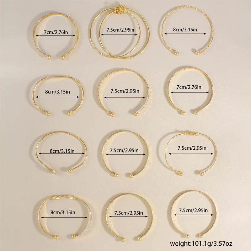 12 Pcs/Set Trendy Multilayer Open Bangles Set for Women Punk Gold Color Geometric Delicate Twist Bracelets Wedding Jewelry Gifts Vera Lux