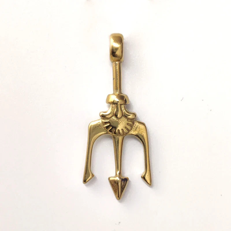 Fashion 18K Gold Plated Greek Mythology Poseidon Trident Pendant Stainless Steel Vintage Roman God Neptune Men's Charm Pendant Vera Lux