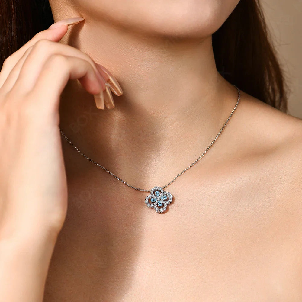 MINTYBOX S925 Silver Moissanite Diamond Loop Full Motif Pendant Clover Diamond White Gold Necklaces for Women Girls Jewelry Gift Vera Lux