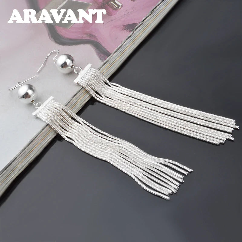 Aravant 925 Silver Bead Long Drop Earring For Women Fashion Wedding Jewelry Vera Lux