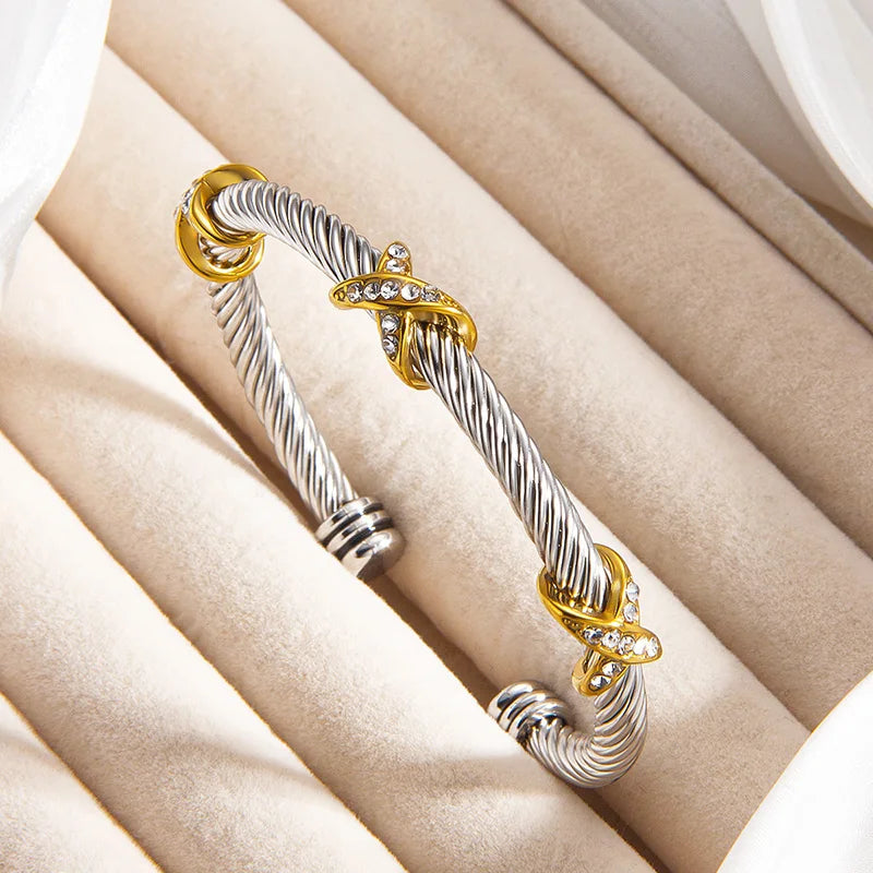 1pcs Stainless Steel 8-shaped Cross Diamond Bracelet Trendy Fashion Versatile Steel Rope Open Bracelet Party Jewelry Gifts Vera Lux