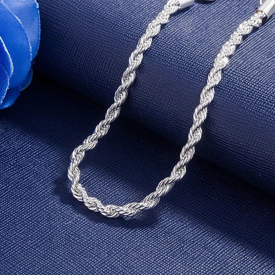 ALIZERO 925 Sterling Silver Unisex 4mm Rope Chain Bracelets for Men Women Twisted Links Chain Bracelet Simple Classic Jewelry Vera Lux