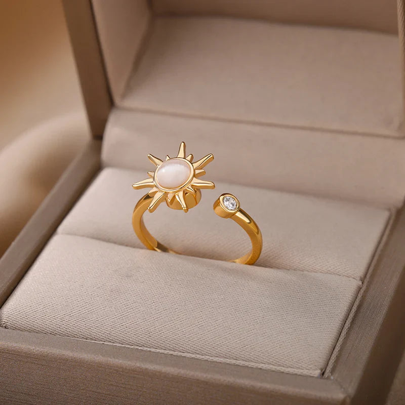 Anti Stress Anxiety Ring For Women Stainless Steel Sun Pendant Spinner Fidget Finger Rings 2024 Fashion Birthday Jewelry Gift Vera Lux