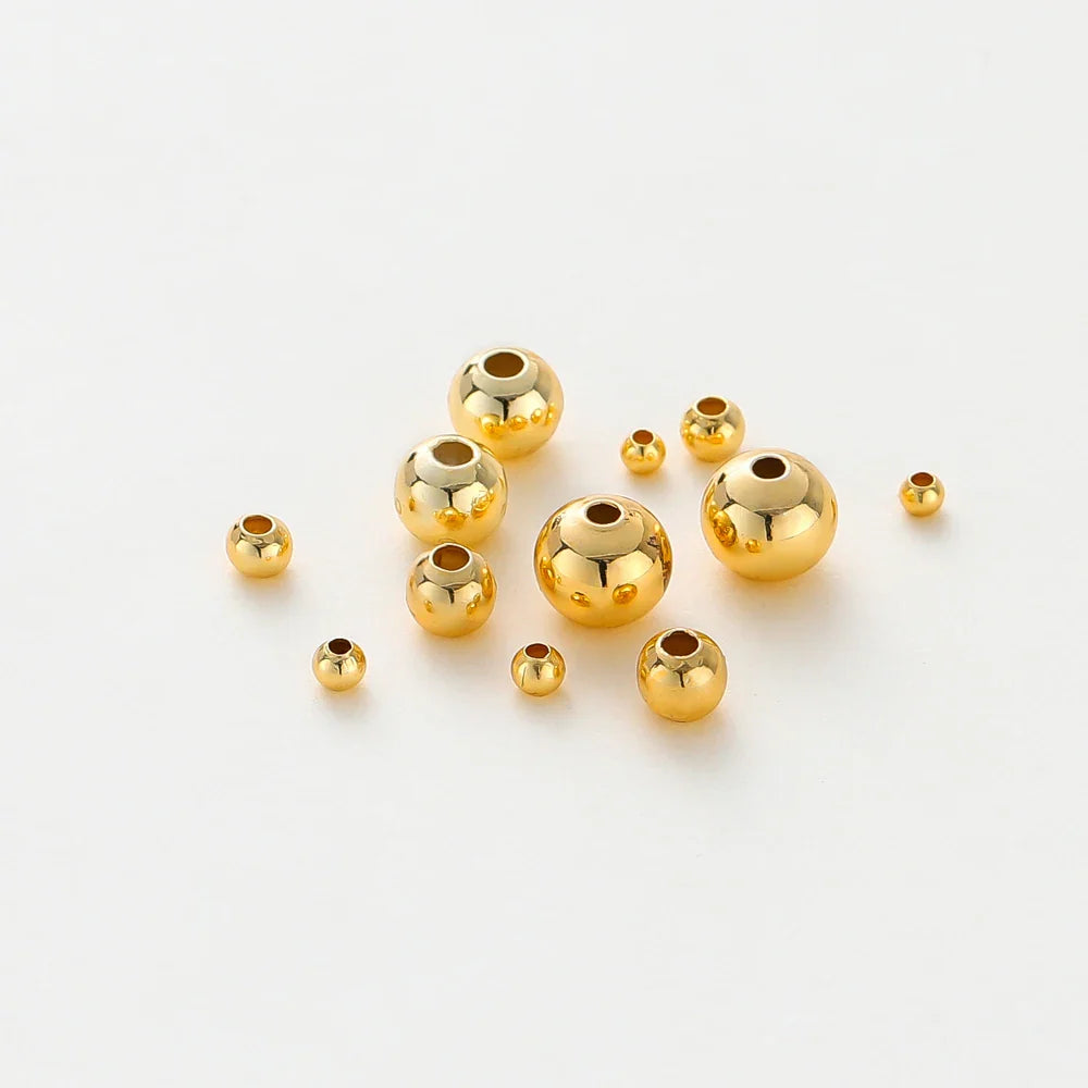 30-100Pcs 14K/18K Gold Color Plated Brass 2/2.5/3/4/5/6mm Spacer Beads for Jewelry Making Beads Accessories Findings Wholesale Vera Lux