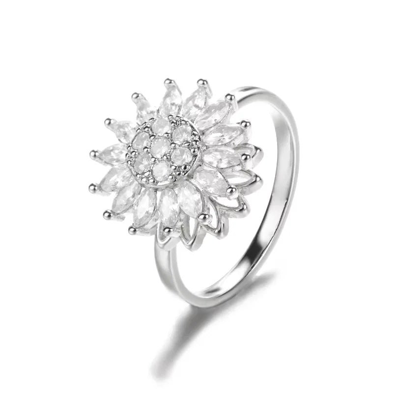 Anti Stress Anxiety Fidget Rings for Women Stainless Steel Sunflower Sun Star Spinner Ring Christmas Jewelry Gifts Dropshipping Vera Lux