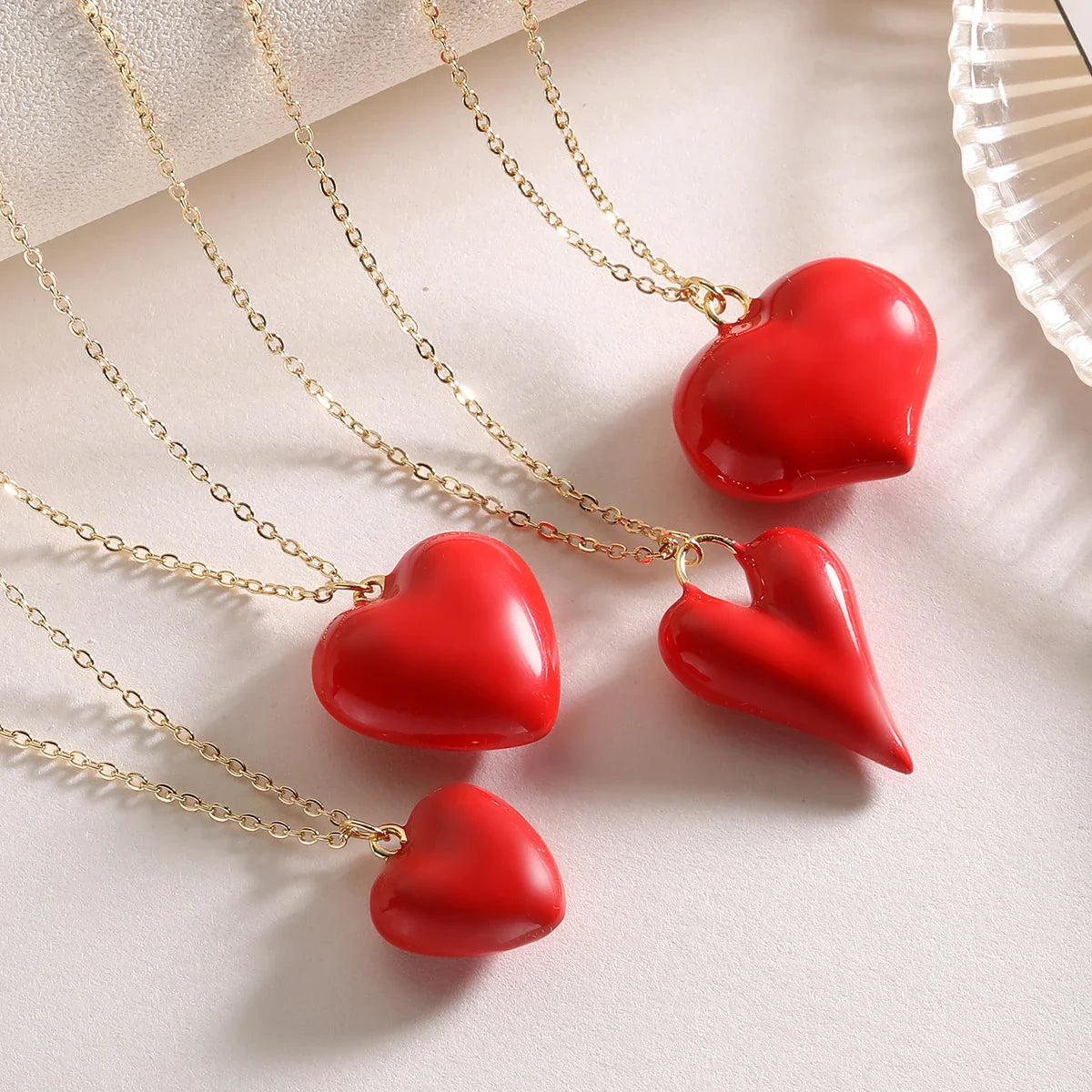 NEWBUY 2025 New Arrival Red Oil Dripping 4 Style Heart Pendant Necklaces For Women Daily Accessories Vera Lux