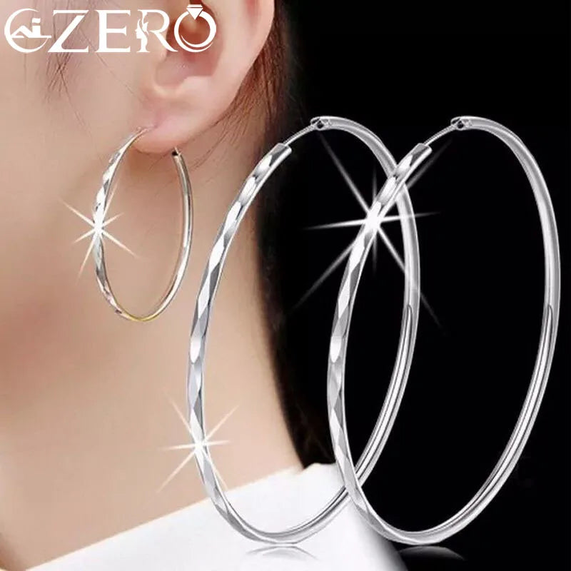 Fine 925 Sterling Silver Luxury 5CM Big Circle Hoop Earrings for Women Charms Original Designer Party Wedding Jewelry Gifts Vera Lux