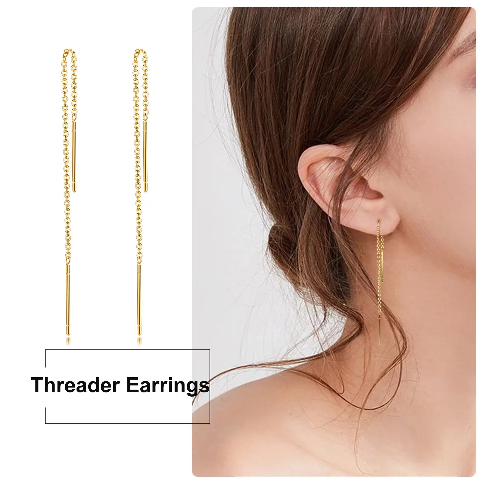 Long Threader Earrings for Women, Thin Linear Earring,Stainless Steel Chain Drop Ear Line , Fashion Korean Jewelry Vera Lux
