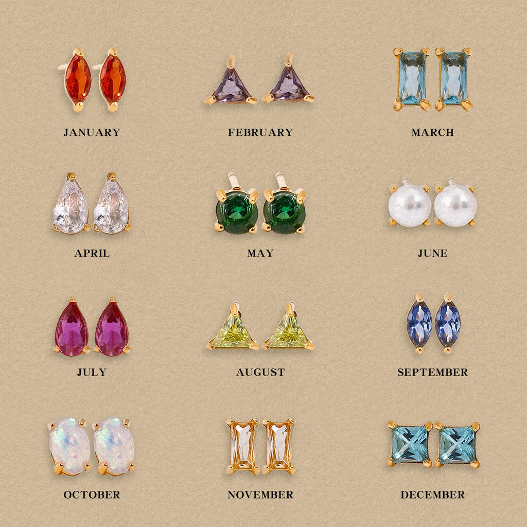 Uworld Minimalism Birthstone Gold Color Ear studs Grace Personalized Delicate Gemstone Earring Dainty Birth Month Stone Charm Vera Lux