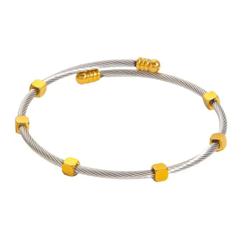 1pcs Stainless Steel Gold-plated Bangle Trendy Retro Hip-hop Style Bracelet Fried Dough Twists Steel Wire Rope Colorfast Bangle Vera Lux