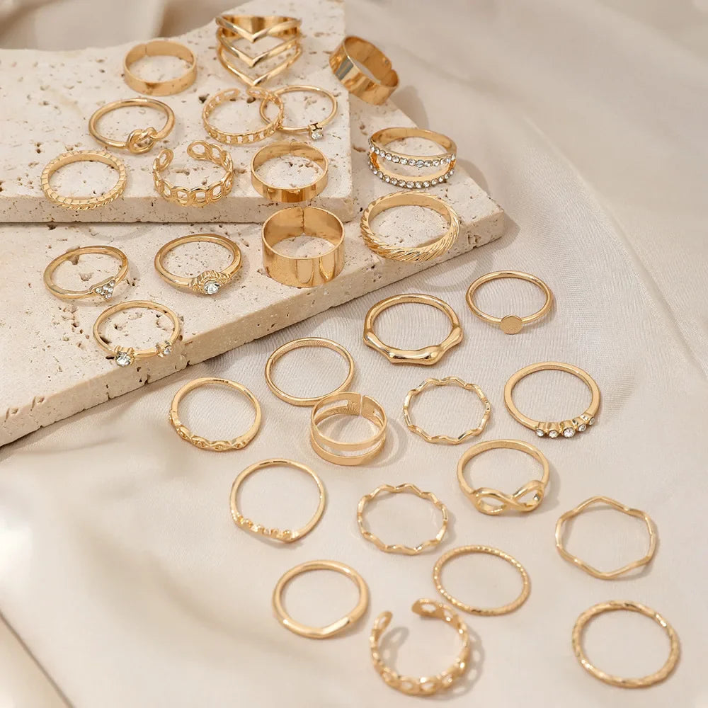 30Pcs Bohemian Geometric Knuckle Rings Set For Women Gold Silver Color Finger Ring Girls Fashion Party Jewelry Accessories Vera Lux