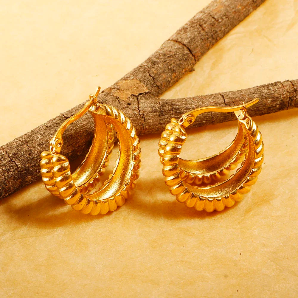 Luxury Shiny Zircon Hoop Earrings for Women Trendy Golden Stainless Steel Wed Ear Geometric Circle Earring Jewelry Pendientes Vera Lux